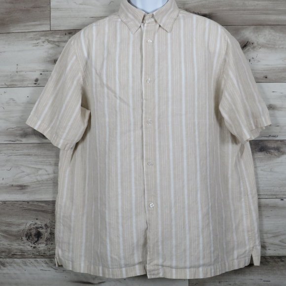 Concepts* Claiborne Men's Short Sleeve Button Down Shirt~ Size XL(Tan/White) - Picture 4 of 11